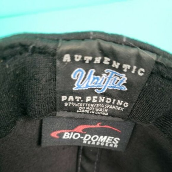 Vintage L XL Fitted Logo Athletic Bud Racing Black with Red White Stripe Hat/Cap - Picture 9 of 10